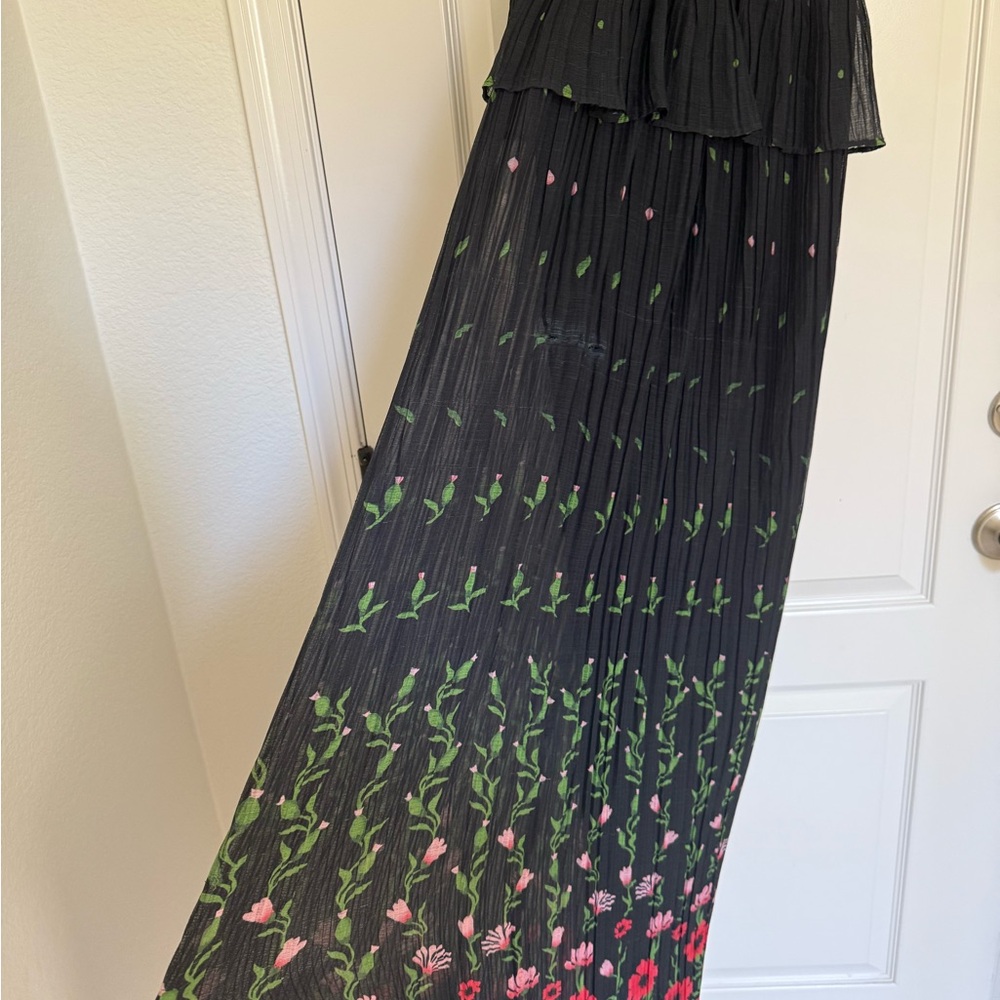 Black Floral Maxi Dress with Spaghetti Straps - Picture 6 of 12